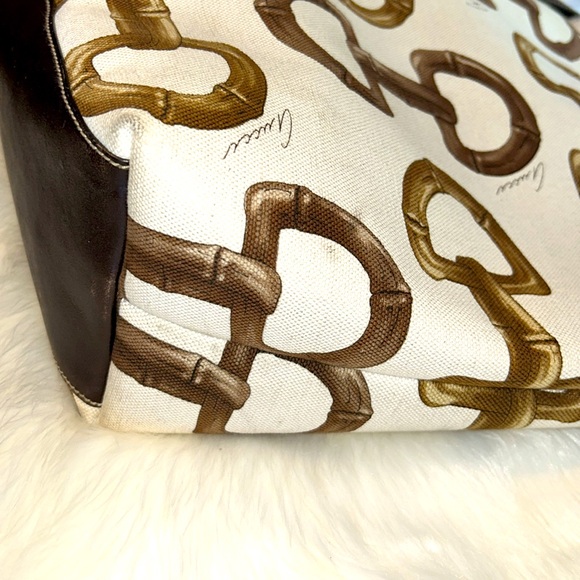 🍒GUCCI🍒 Large Horsebit Canvas/Brown Leather Beach/Shoulder Bag - Picture 8 of 13